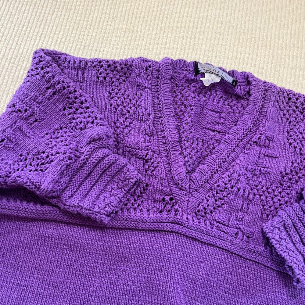 Vintage David Brett Purple Cotton Knit Sweater V Neck boxy fit